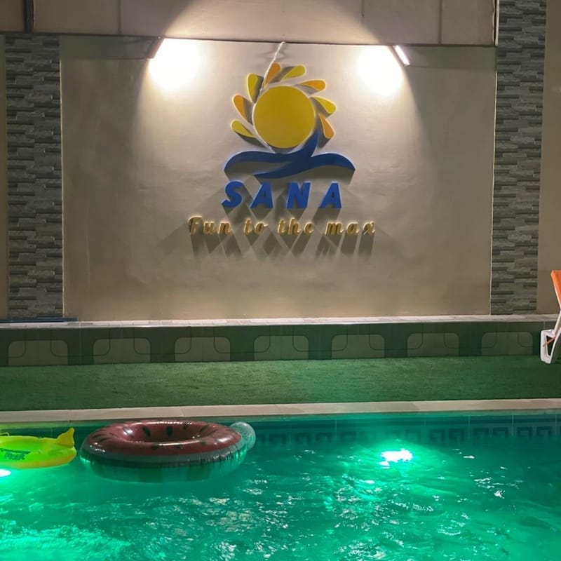 3D dimensional logo signage for SANA Fun to the Max entertainment venue by pool area