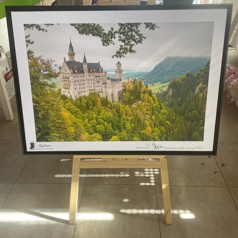 Museum-quality giclée fine art print of Neuschwanstein Castle landscape by artist Ayham Khazendar